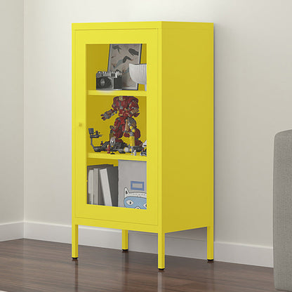 Scandinavian Steel Vertical Standard Bookcase with Clear Toughened Glass Door 19.7"L x 13.8"W x 40"H Lemon Yellow Clearhalo 'Bookcases' 'furn' 'furn_bookcases' 'Furniture' 'furniture_bookcases' 'kitchen' 'kitchen_bookcases' 'Living Room Furniture' 'Office Furniture' 4765632
