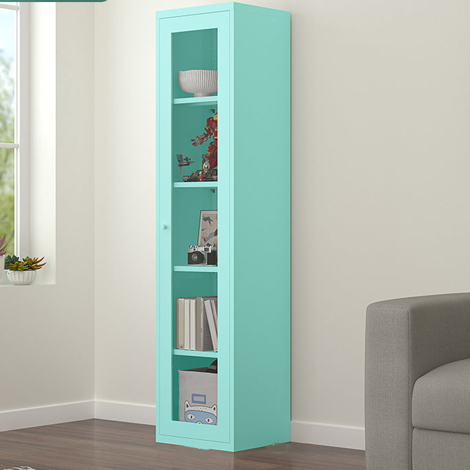 Scandinavian Steel Vertical Standard Bookcase with Clear Toughened Glass Door 15.7"L x 13.8"W x 66.9"H Aqua Clearhalo 'Bookcases' 'furn' 'furn_bookcases' 'Furniture' 'furniture_bookcases' 'kitchen' 'kitchen_bookcases' 'Living Room Furniture' 'Office Furniture' 4765634