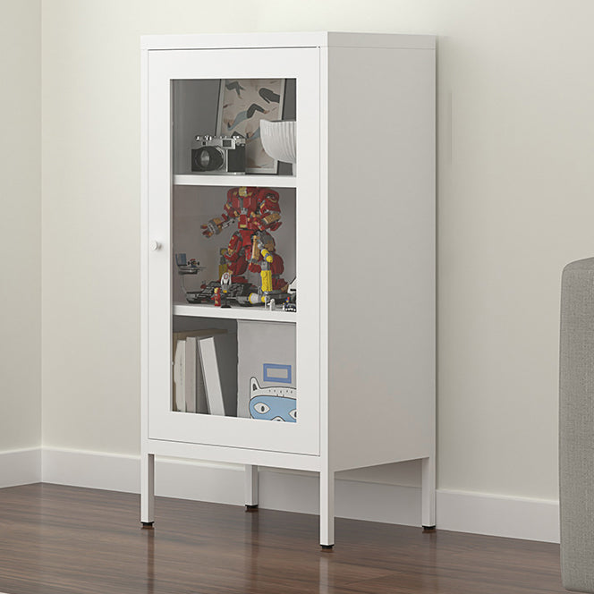 Scandinavian Steel Vertical Standard Bookcase with Clear Toughened Glass Door 19.7"L x 13.8"W x 40"H White Clearhalo 'Bookcases' 'furn' 'furn_bookcases' 'Furniture' 'furniture_bookcases' 'kitchen' 'kitchen_bookcases' 'Living Room Furniture' 'Office Furniture' 4765636