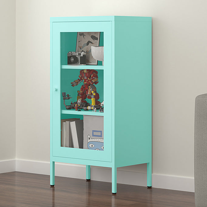 Scandinavian Steel Vertical Standard Bookcase with Clear Toughened Glass Door 19.7"L x 13.8"W x 40"H Blue Clearhalo 'Bookcases' 'furn' 'furn_bookcases' 'Furniture' 'furniture_bookcases' 'kitchen' 'kitchen_bookcases' 'Living Room Furniture' 'Office Furniture' 4765637