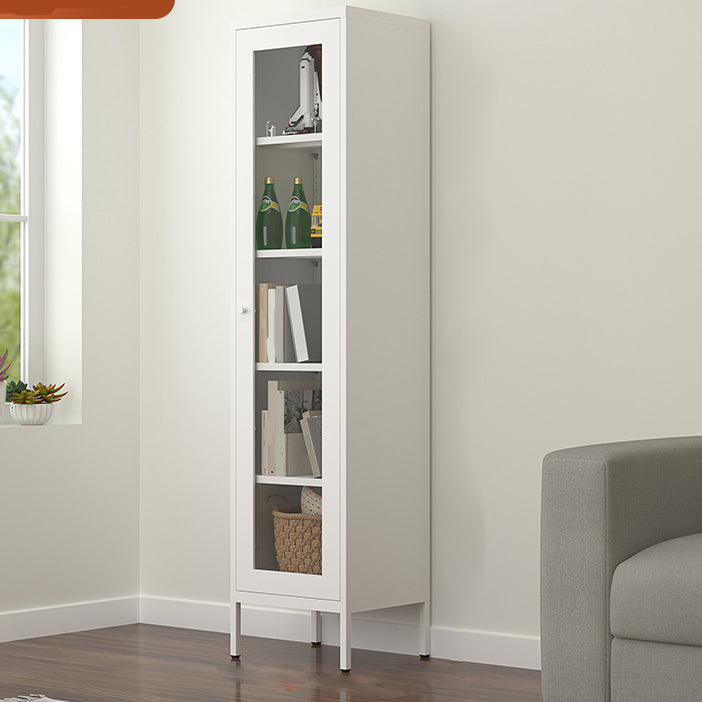 Scandinavian Steel Vertical Standard Bookcase with Clear Toughened Glass Door 15.7"L x 13.8"W x 66.9"H White Clearhalo 'Bookcases' 'furn' 'furn_bookcases' 'Furniture' 'furniture_bookcases' 'kitchen' 'kitchen_bookcases' 'Living Room Furniture' 'Office Furniture' 4765638