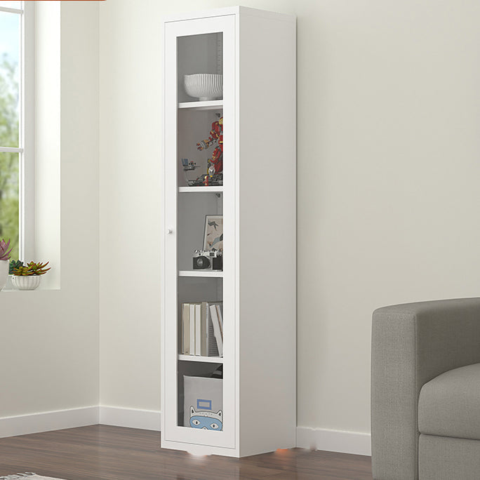 Scandinavian Steel Vertical Standard Bookcase with Clear Toughened Glass Door 15.7"L x 13.8"W x 66.9"H Gloss White Clearhalo 'Bookcases' 'furn' 'furn_bookcases' 'Furniture' 'furniture_bookcases' 'kitchen' 'kitchen_bookcases' 'Living Room Furniture' 'Office Furniture' 4765639