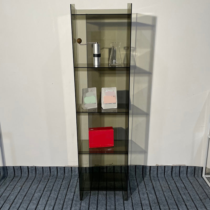 Scandinavian Acrylic Standard Bookshelf Vertical Closed Back Bookshelf for Living Room 15.7"L x 9.8"W x 59.8"H Grey Clearhalo 'Bookcases' 'furn' 'furn_bookcases' 'Furniture' 'furniture_bookcases' 'kitchen' 'kitchen_bookcases' 'Living Room Furniture' 'Office Furniture' 4765649