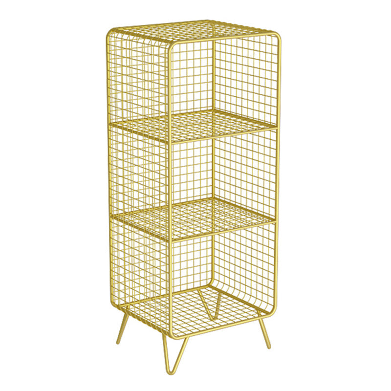 Modern Metal Standard Bookshelf Gold and Black Iron Closed Back Bookshelf 14"L x 12"W x 35"H Gold Clearhalo 'Bookcases' 'furn' 'furn_bookcases' 'Furniture' 'furniture_bookcases' 'kitchen' 'kitchen_bookcases' 'Living Room Furniture' 'Office Furniture' 4765716