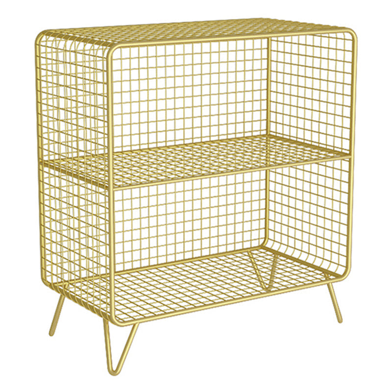 Modern Metal Standard Bookshelf Gold and Black Iron Closed Back Bookshelf 24"L x 12"W x 28"H Gold Clearhalo 'Bookcases' 'furn' 'furn_bookcases' 'Furniture' 'furniture_bookcases' 'kitchen' 'kitchen_bookcases' 'Living Room Furniture' 'Office Furniture' 4765717