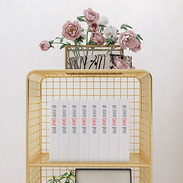 Modern Metal Standard Bookshelf Gold and Black Iron Closed Back Bookshelf Clearhalo 'Bookcases' 'furn' 'furn_bookcases' 'Furniture' 'furniture_bookcases' 'kitchen' 'kitchen_bookcases' 'Living Room Furniture' 'Office Furniture' 4765718