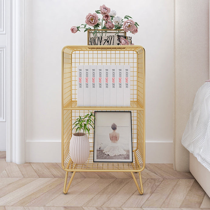 Modern Metal Standard Bookshelf Gold and Black Iron Closed Back Bookshelf Clearhalo 'Bookcases' 'furn' 'furn_bookcases' 'Furniture' 'furniture_bookcases' 'kitchen' 'kitchen_bookcases' 'Living Room Furniture' 'Office Furniture' 4765720