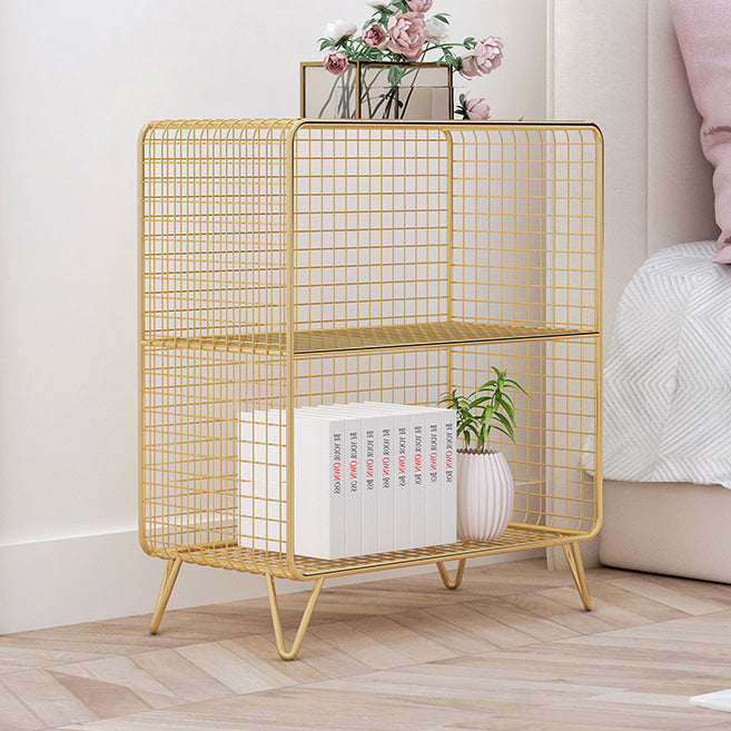 Modern Metal Standard Bookshelf Gold and Black Iron Closed Back Bookshelf Clearhalo 'Bookcases' 'furn' 'furn_bookcases' 'Furniture' 'furniture_bookcases' 'kitchen' 'kitchen_bookcases' 'Living Room Furniture' 'Office Furniture' 4765722