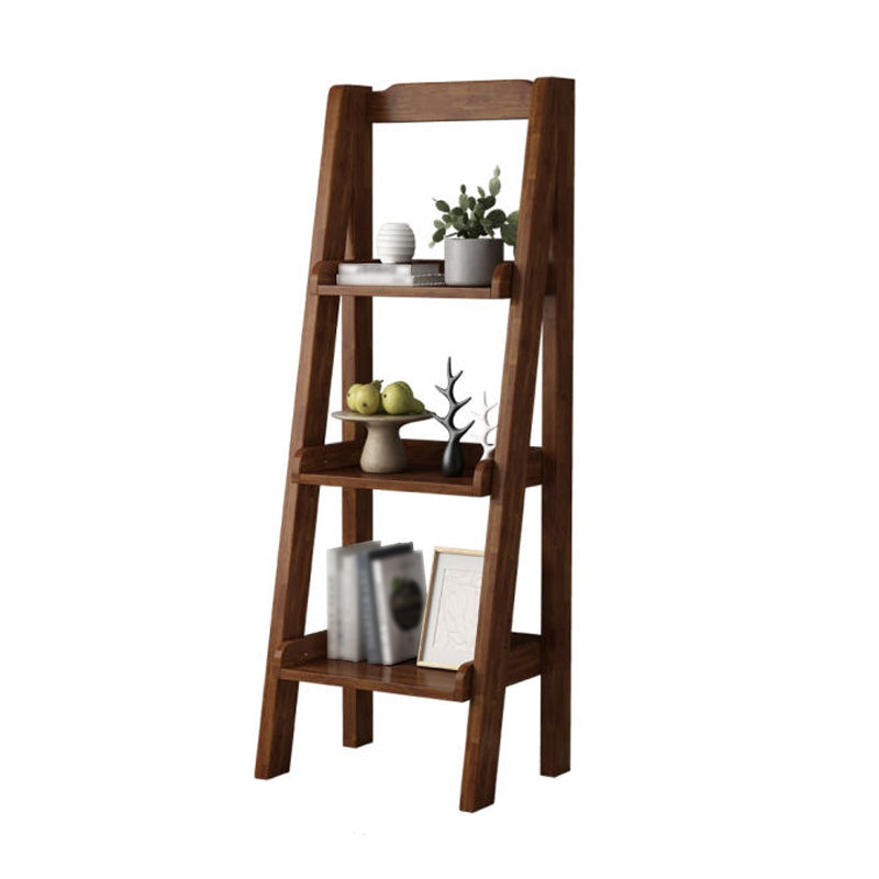 Modern Style Ladder Bookshelf Solid Wood Open Shelf Bookcase 17.3"L x 12.6"W x 47.2"H Walnut Clearhalo 'Bookcases' 'furn' 'furn_bookcases' 'Furniture' 'furniture_bookcases' 'kitchen' 'kitchen_bookcases' 'Living Room Furniture' 'Office Furniture' 4765806