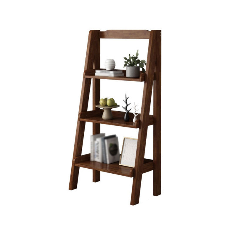 Modern Style Ladder Bookshelf Solid Wood Open Shelf Bookcase 23.6"L x 12.6"W x 47.2"H Walnut Clearhalo 'Bookcases' 'furn' 'furn_bookcases' 'Furniture' 'furniture_bookcases' 'kitchen' 'kitchen_bookcases' 'Living Room Furniture' 'Office Furniture' 4765810