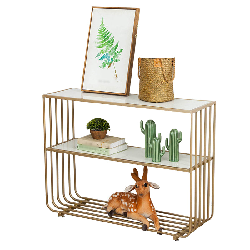 Glam Style Shelf Bookcase Open Back Bookcase for Office and Study Room White-Gold Clearhalo 'Bookcases' 'furn' 'furn_bookcases' 'Furniture' 'furniture_bookcases' 'kitchen' 'kitchen_bookcases' 'Living Room Furniture' 'Office Furniture' 4765939