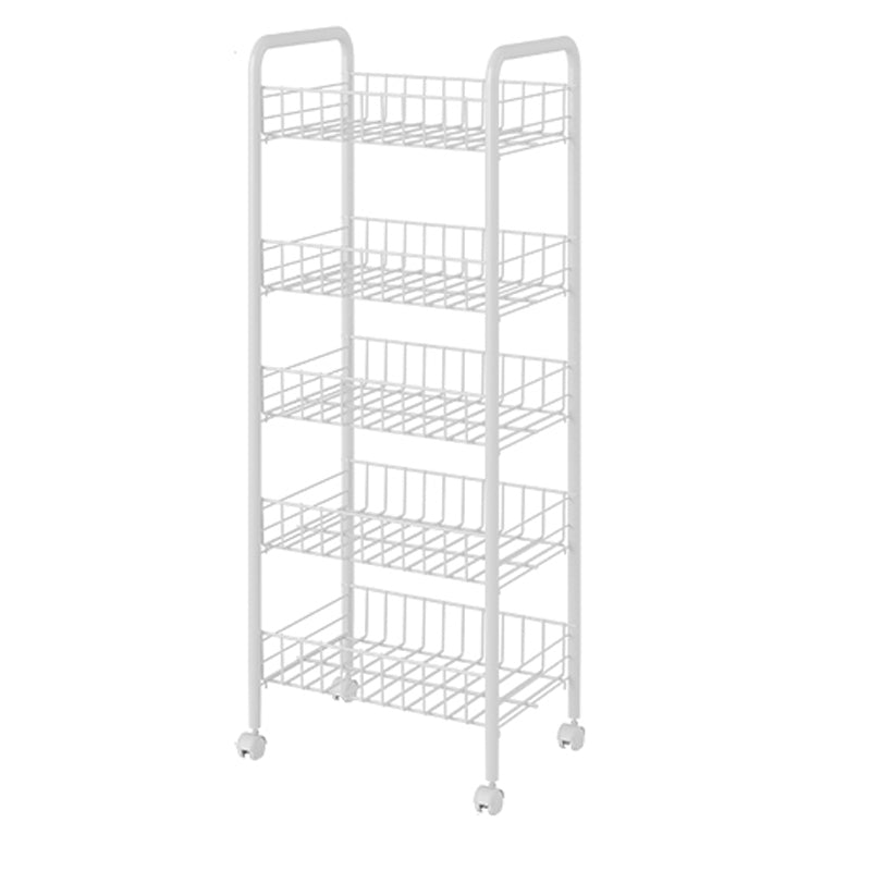 Industrial Vertical Etagere Bookshelf Iron Frame Plastic Shelf with Caster Wheels 15"L x 10.6"W x 42.1"H White Clearhalo 'Bookcases' 'furn' 'furn_bookcases' 'Furniture' 'furniture_bookcases' 'kitchen' 'kitchen_bookcases' 'Living Room Furniture' 'Office Furniture' 4765995