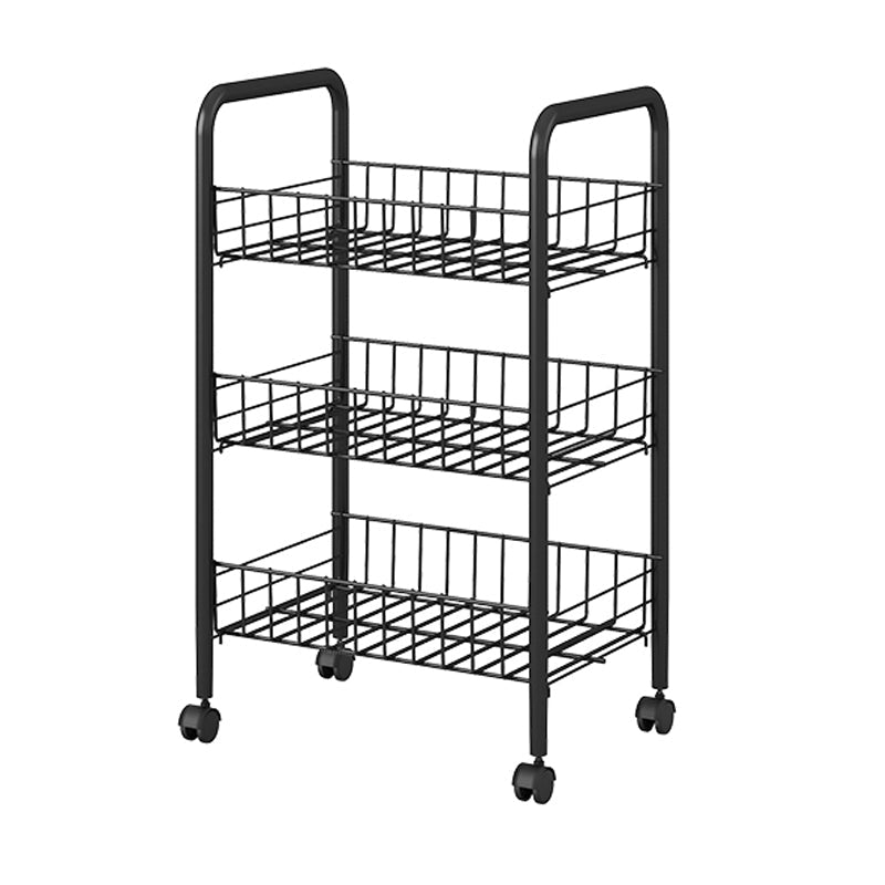 Industrial Vertical Etagere Bookshelf Iron Frame Plastic Shelf with Caster Wheels 15"L x 10.6"W x 24.8"H Black Clearhalo 'Bookcases' 'furn' 'furn_bookcases' 'Furniture' 'furniture_bookcases' 'kitchen' 'kitchen_bookcases' 'Living Room Furniture' 'Office Furniture' 4765999
