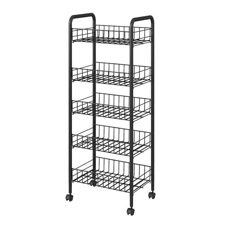 Industrial Vertical Etagere Bookshelf Iron Frame Plastic Shelf with Caster Wheels 15"L x 10.6"W x 42.1"H Black Clearhalo 'Bookcases' 'furn' 'furn_bookcases' 'Furniture' 'furniture_bookcases' 'kitchen' 'kitchen_bookcases' 'Living Room Furniture' 'Office Furniture' 4766003
