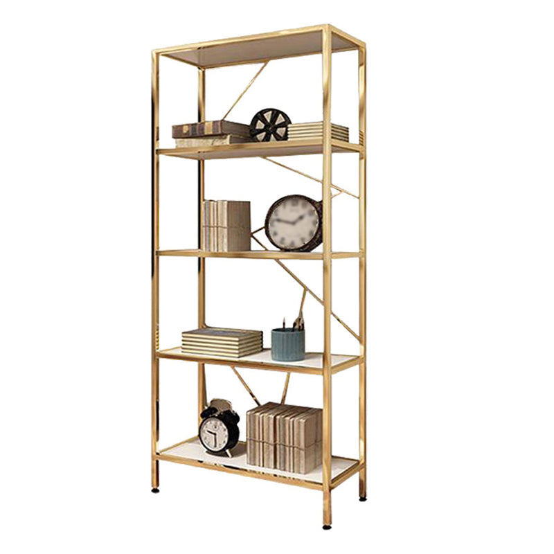 Scandinavian Open Etagere Bookshelf with Gold Iron Frame White Manufactured Wood Shelf Shelves Clearhalo 'Bookcases' 'furn' 'furn_bookcases' 'Furniture' 'furniture_bookcases' 'kitchen' 'kitchen_bookcases' 'Living Room Furniture' 'Office Furniture' 4766051