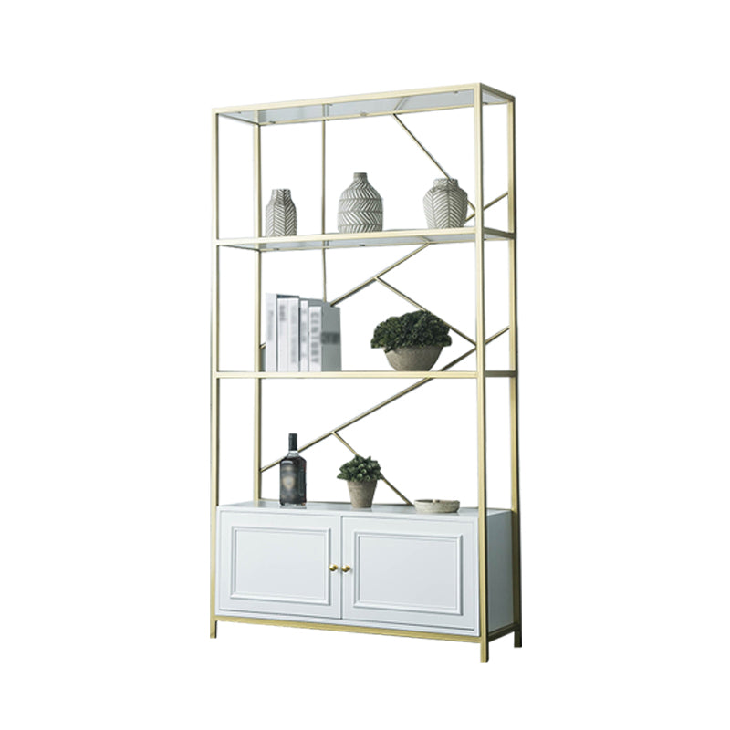 Scandinavian Open Etagere Bookshelf with Gold Iron Frame White Manufactured Wood Shelf Cabinets Clearhalo 'Bookcases' 'furn' 'furn_bookcases' 'Furniture' 'furniture_bookcases' 'kitchen' 'kitchen_bookcases' 'Living Room Furniture' 'Office Furniture' 4766052