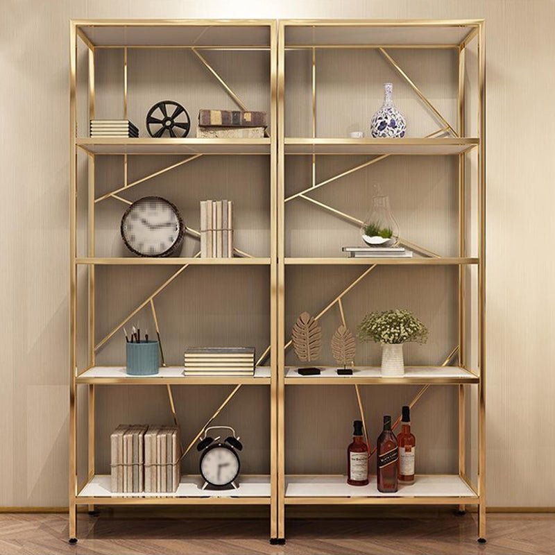 Scandinavian Open Etagere Bookshelf with Gold Iron Frame White Manufactured Wood Shelf Clearhalo 'Bookcases' 'furn' 'furn_bookcases' 'Furniture' 'furniture_bookcases' 'kitchen' 'kitchen_bookcases' 'Living Room Furniture' 'Office Furniture' 4766053