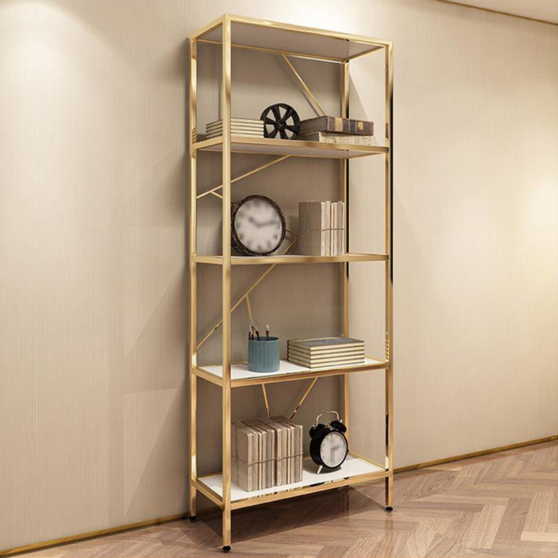 Scandinavian Open Etagere Bookshelf with Gold Iron Frame White Manufactured Wood Shelf Clearhalo 'Bookcases' 'furn' 'furn_bookcases' 'Furniture' 'furniture_bookcases' 'kitchen' 'kitchen_bookcases' 'Living Room Furniture' 'Office Furniture' 4766054