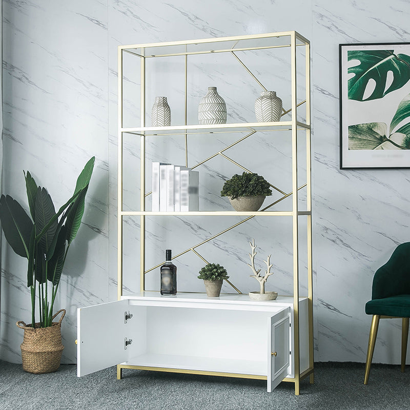 Scandinavian Open Etagere Bookshelf with Gold Iron Frame White Manufactured Wood Shelf Clearhalo 'Bookcases' 'furn' 'furn_bookcases' 'Furniture' 'furniture_bookcases' 'kitchen' 'kitchen_bookcases' 'Living Room Furniture' 'Office Furniture' 4766055