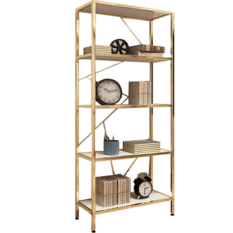 Scandinavian Open Etagere Bookshelf with Gold Iron Frame White Manufactured Wood Shelf Clearhalo 'Bookcases' 'furn' 'furn_bookcases' 'Furniture' 'furniture_bookcases' 'kitchen' 'kitchen_bookcases' 'Living Room Furniture' 'Office Furniture' 4766056