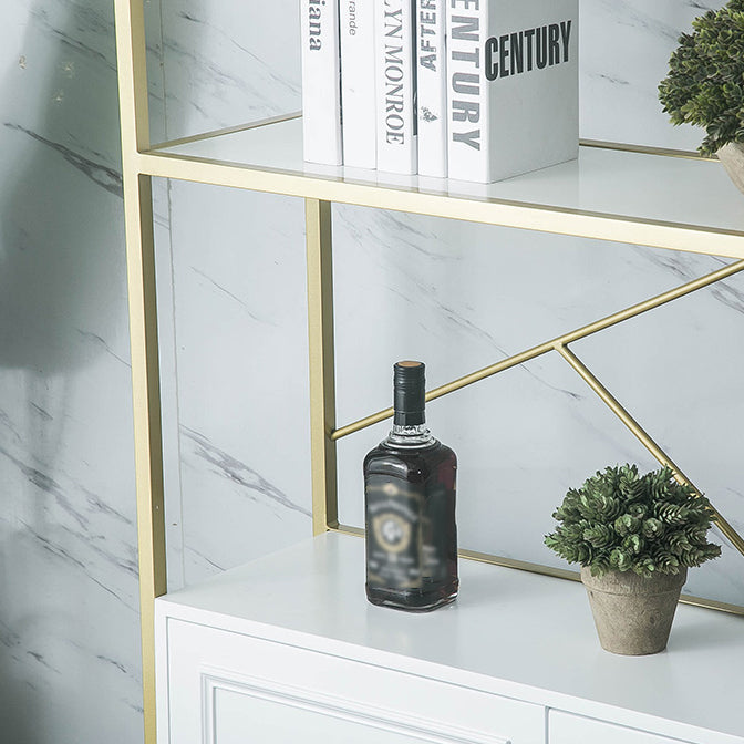 Scandinavian Open Etagere Bookshelf with Gold Iron Frame White Manufactured Wood Shelf Clearhalo 'Bookcases' 'furn' 'furn_bookcases' 'Furniture' 'furniture_bookcases' 'kitchen' 'kitchen_bookcases' 'Living Room Furniture' 'Office Furniture' 4766058