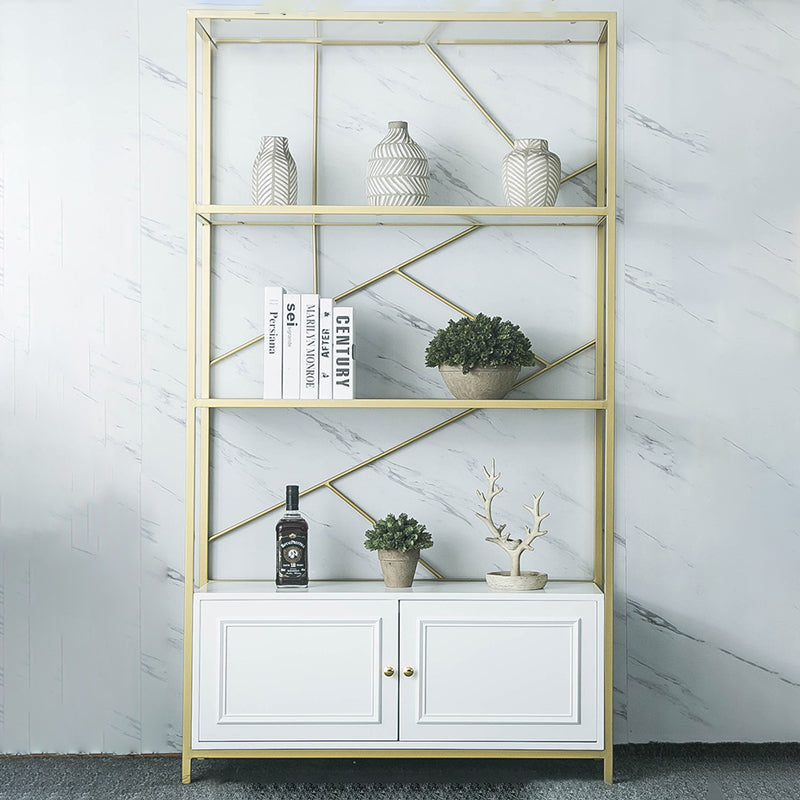 Scandinavian Open Etagere Bookshelf with Gold Iron Frame White Manufactured Wood Shelf Clearhalo 'Bookcases' 'furn' 'furn_bookcases' 'Furniture' 'furniture_bookcases' 'kitchen' 'kitchen_bookcases' 'Living Room Furniture' 'Office Furniture' 4766061