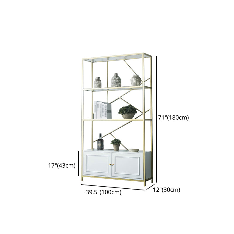 Scandinavian Open Etagere Bookshelf with Gold Iron Frame White Manufactured Wood Shelf Clearhalo 'Bookcases' 'furn' 'furn_bookcases' 'Furniture' 'furniture_bookcases' 'kitchen' 'kitchen_bookcases' 'Living Room Furniture' 'Office Furniture' 4766068