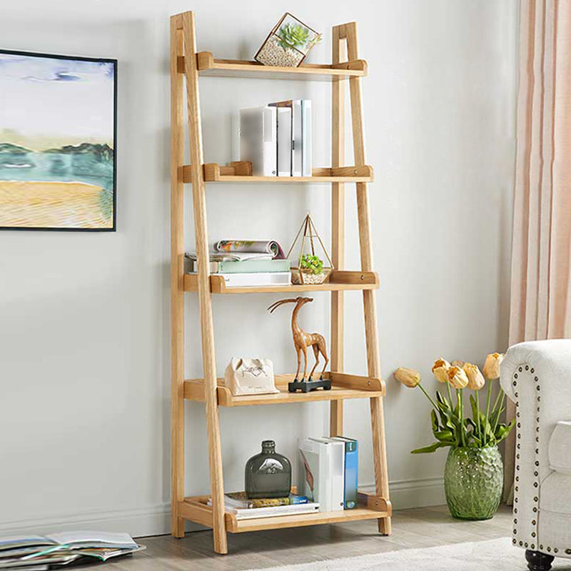 Modern Style Ladder Bookshelf Solid Wood Shelf Bookcase for Study Room 23.6"L x 15"W x 64.2"H Natural Clearhalo 'Bookcases' 'furn' 'furn_bookcases' 'Furniture' 'furniture_bookcases' 'kitchen' 'kitchen_bookcases' 'Living Room Furniture' 'Office Furniture' 4766071