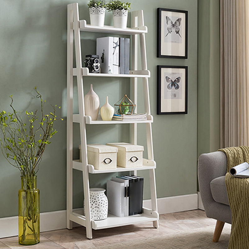 Modern Style Ladder Bookshelf Solid Wood Shelf Bookcase for Study Room 23.6"L x 15"W x 64.2"H White Clearhalo 'Bookcases' 'furn' 'furn_bookcases' 'Furniture' 'furniture_bookcases' 'kitchen' 'kitchen_bookcases' 'Living Room Furniture' 'Office Furniture' 4766073