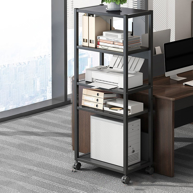 Industrial Style Wooden Bookshelf Etagere Bookcase with Caster Wheels for Office 20.1"L x 11.8"W x 53.5"H Walnut Clearhalo 'Bookcases' 'furn' 'furn_bookcases' 'Furniture' 'furniture_bookcases' 'kitchen' 'kitchen_bookcases' 'Living Room Furniture' 'Office Furniture' 4766088