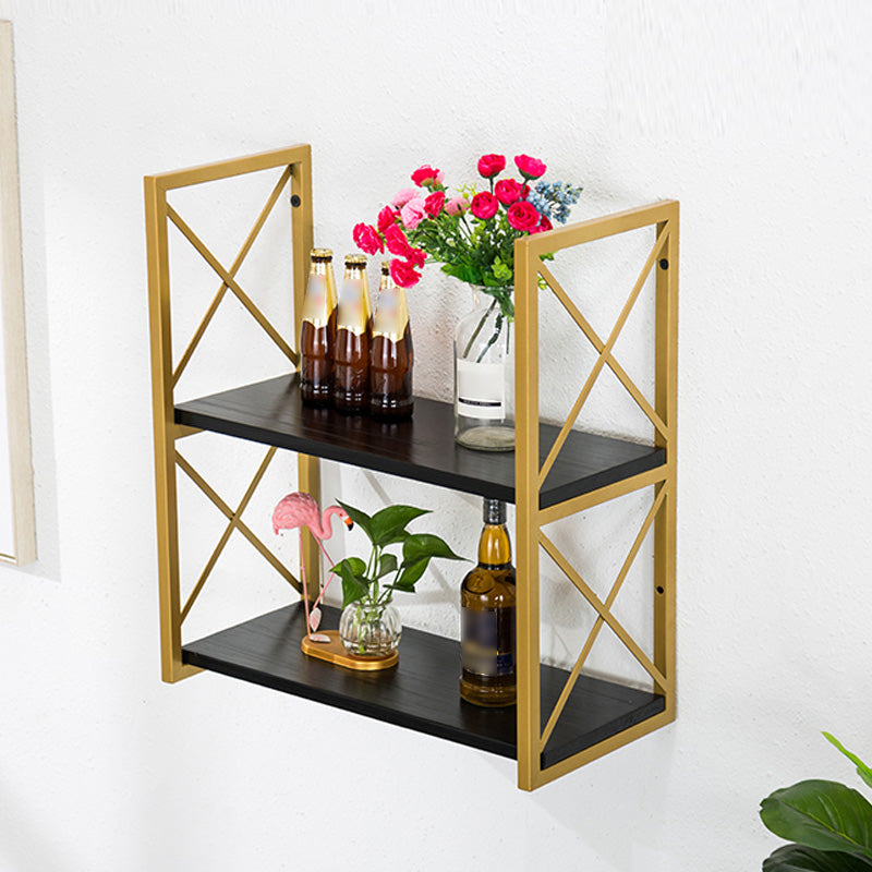 Industrial Style WoodBookshelf Wall Mounted Shelf Bookcase for Home Gold Clearhalo 'Bookcases' 'furn' 'furn_bookcases' 'Furniture' 'furniture_bookcases' 'kitchen' 'kitchen_bookcases' 'Living Room Furniture' 'Office Furniture' 4767422