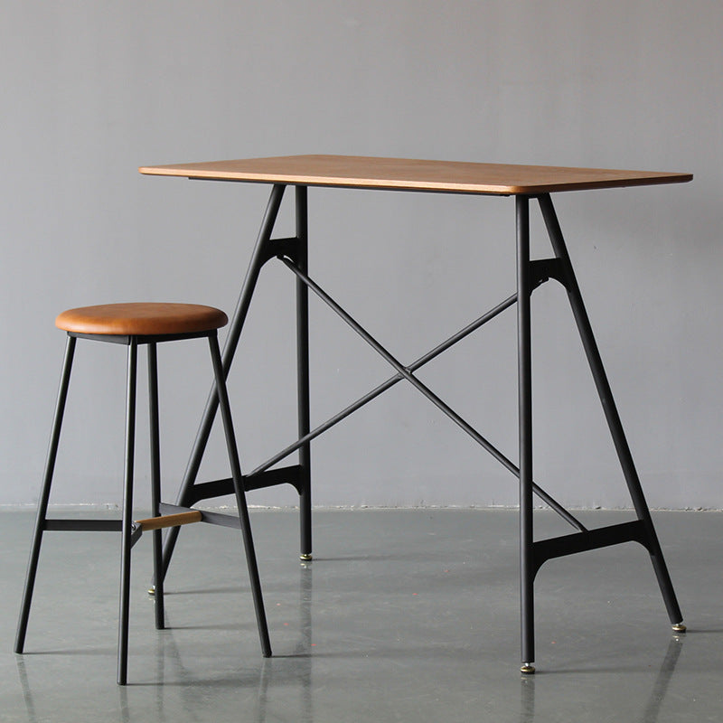 Modern Rectangle Bar Counter Table Wooden Dining Table with Metal Legs 47.2"L x 23.6"W x 41.3"H Walnut Black Clearhalo 'Bar Furniture' 'Bar Tables' 'bar_tables' 'furn' 'furn_bar_tables' 'Furniture' 'furniture_bar_tables' 'Kitchen & Dining Furniture' 4768539