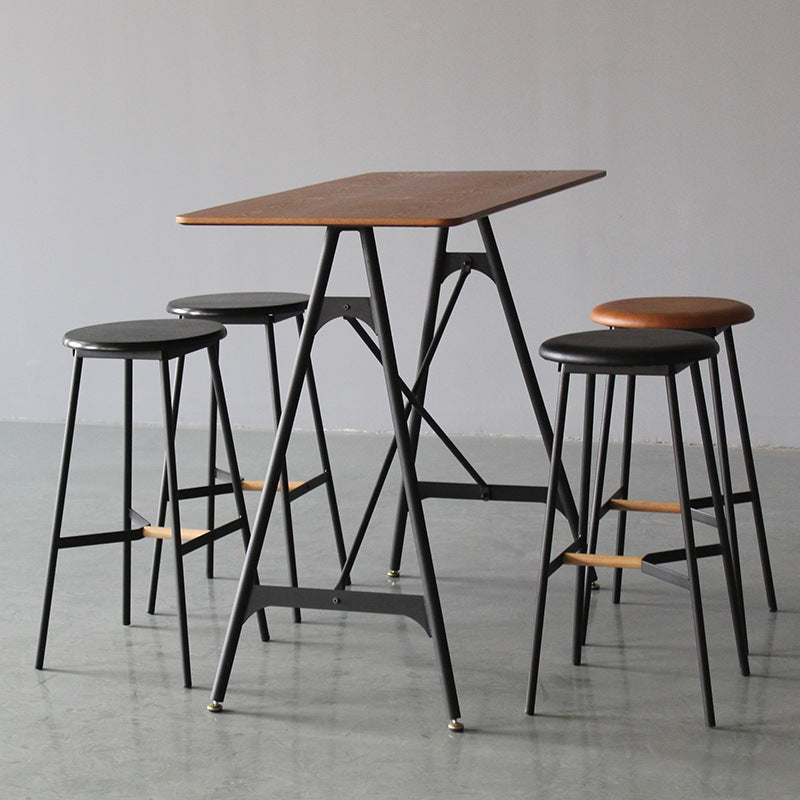 Modern Rectangle Bar Counter Table Wooden Dining Table with Metal Legs 47.2"L x 15.7"W x 41.3"H Walnut Black Clearhalo 'Bar Furniture' 'Bar Tables' 'bar_tables' 'furn' 'furn_bar_tables' 'Furniture' 'furniture_bar_tables' 'Kitchen & Dining Furniture' 4768542