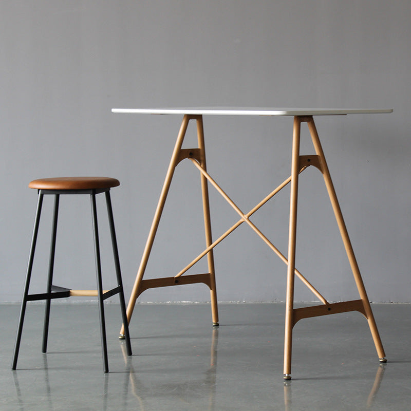 Modern Rectangle Bar Counter Table Wooden Dining Table with Metal Legs 47.2"L x 23.6"W x 41.3"H White Natural Clearhalo 'Bar Furniture' 'Bar Tables' 'bar_tables' 'furn' 'furn_bar_tables' 'Furniture' 'furniture_bar_tables' 'Kitchen & Dining Furniture' 4768544