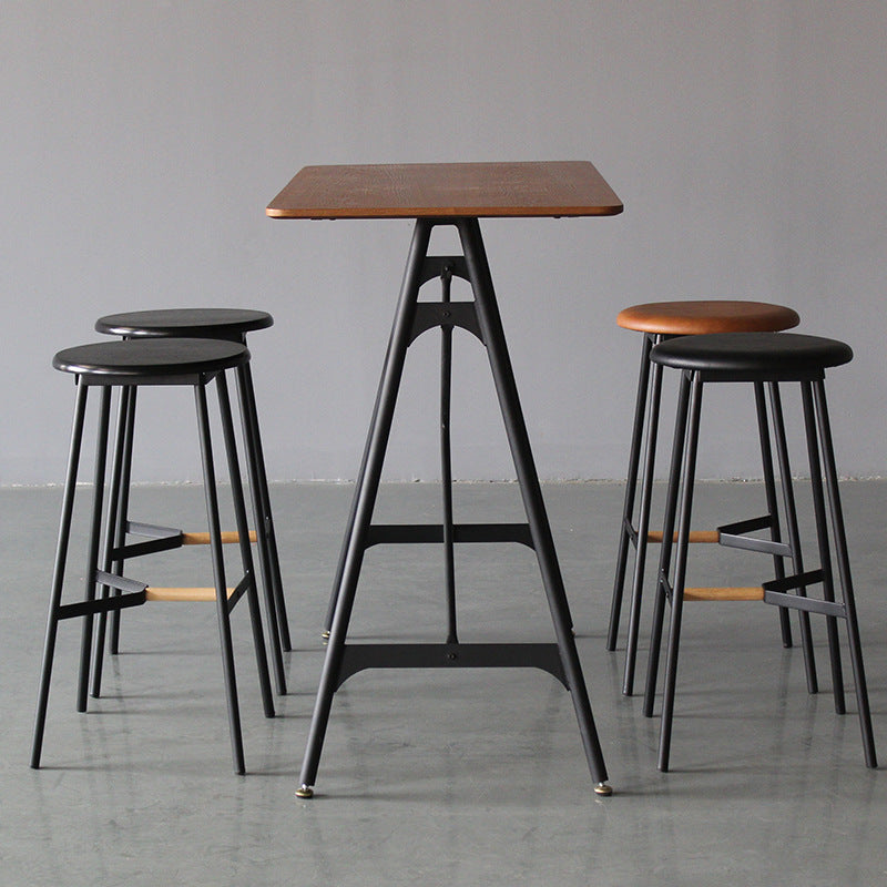 Modern Rectangle Bar Counter Table Wooden Dining Table with Metal Legs 47.2"L x 19.7"W x 41.3"H Walnut Black Clearhalo 'Bar Furniture' 'Bar Tables' 'bar_tables' 'furn' 'furn_bar_tables' 'Furniture' 'furniture_bar_tables' 'Kitchen & Dining Furniture' 4768546