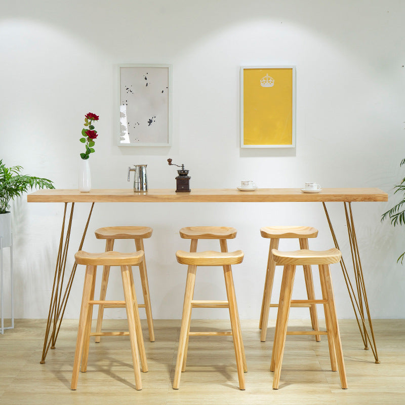 Rectangle Bar Dining Table Contemporary Bar Table with Double Pedestal Base 78.7"L x 15.7"W x 41.3"H Natural Without Chairs Clearhalo 'Bar Furniture' 'Bar Tables' 'bar_tables' 'furn' 'furn_bar_tables' 'Furniture' 'furniture_bar_tables' 'Kitchen & Dining Furniture' 4768669