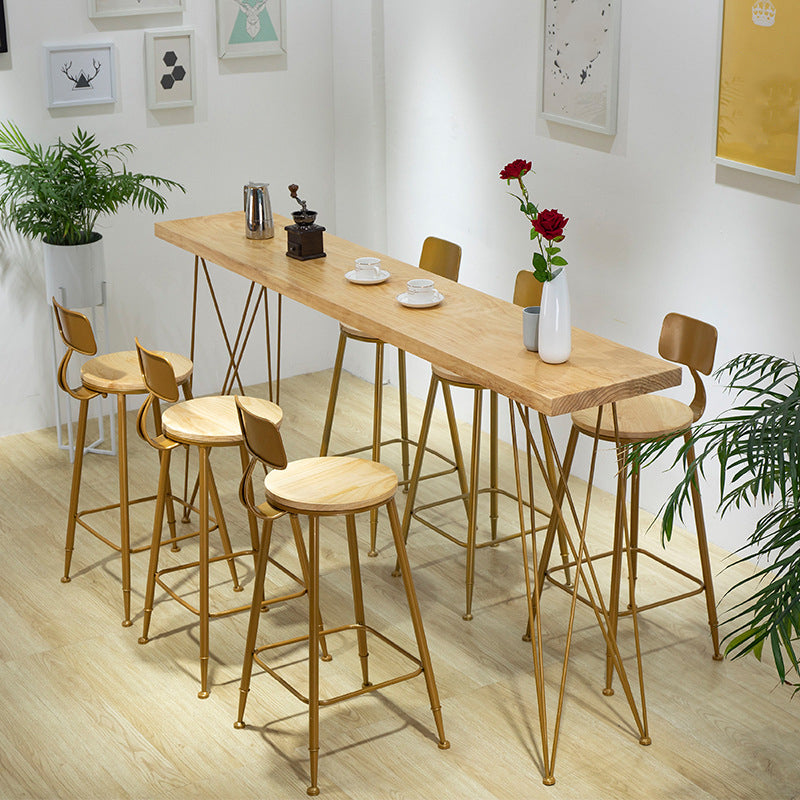 Rectangle Bar Dining Table Contemporary Bar Table with Double Pedestal Base 70.9"L x 15.7"W x 41.3"H Natural Without Chairs Clearhalo 'Bar Furniture' 'Bar Tables' 'bar_tables' 'furn' 'furn_bar_tables' 'Furniture' 'furniture_bar_tables' 'Kitchen & Dining Furniture' 4768670