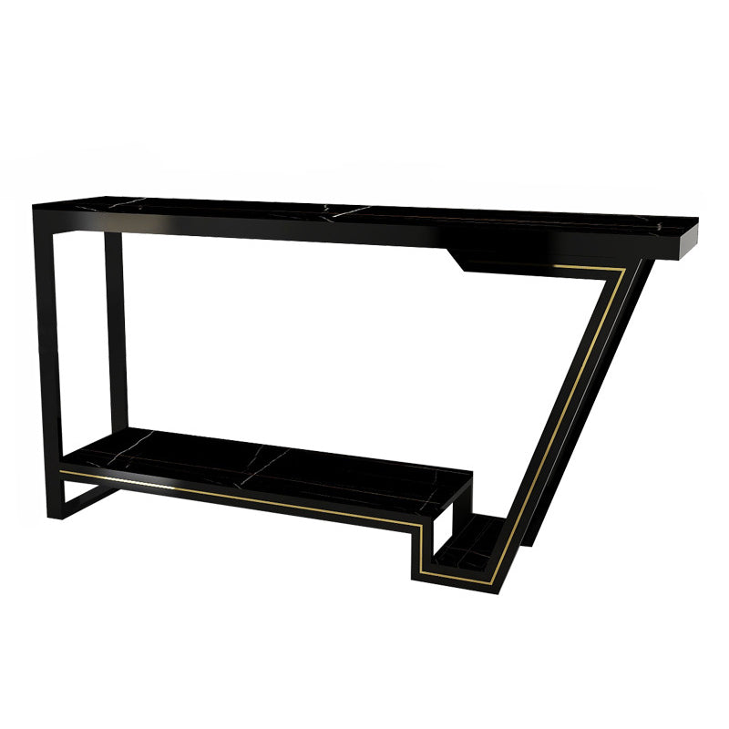 Rectangle Stone Top Bar Dining Table Traditional Luxury Bar Table with Trestle Base Black Without Chairs Clearhalo 'Bar Furniture' 'Bar Tables' 'bar_tables' 'furn' 'furn_bar_tables' 'Furniture' 'furniture_bar_tables' 'Kitchen & Dining Furniture' 4768738