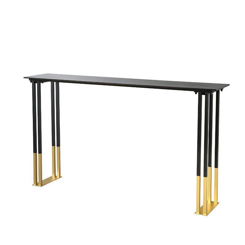 Stone Top Bar Table Traditional Luxury Rectangle Bar Table with Sled Base in Gold 63"L x 15.7"W x 41.3"H Black Without Chairs Clearhalo 'Bar Furniture' 'Bar Tables' 'bar_tables' 'furn' 'furn_bar_tables' 'Furniture' 'furniture_bar_tables' 'Kitchen & Dining Furniture' 4768746