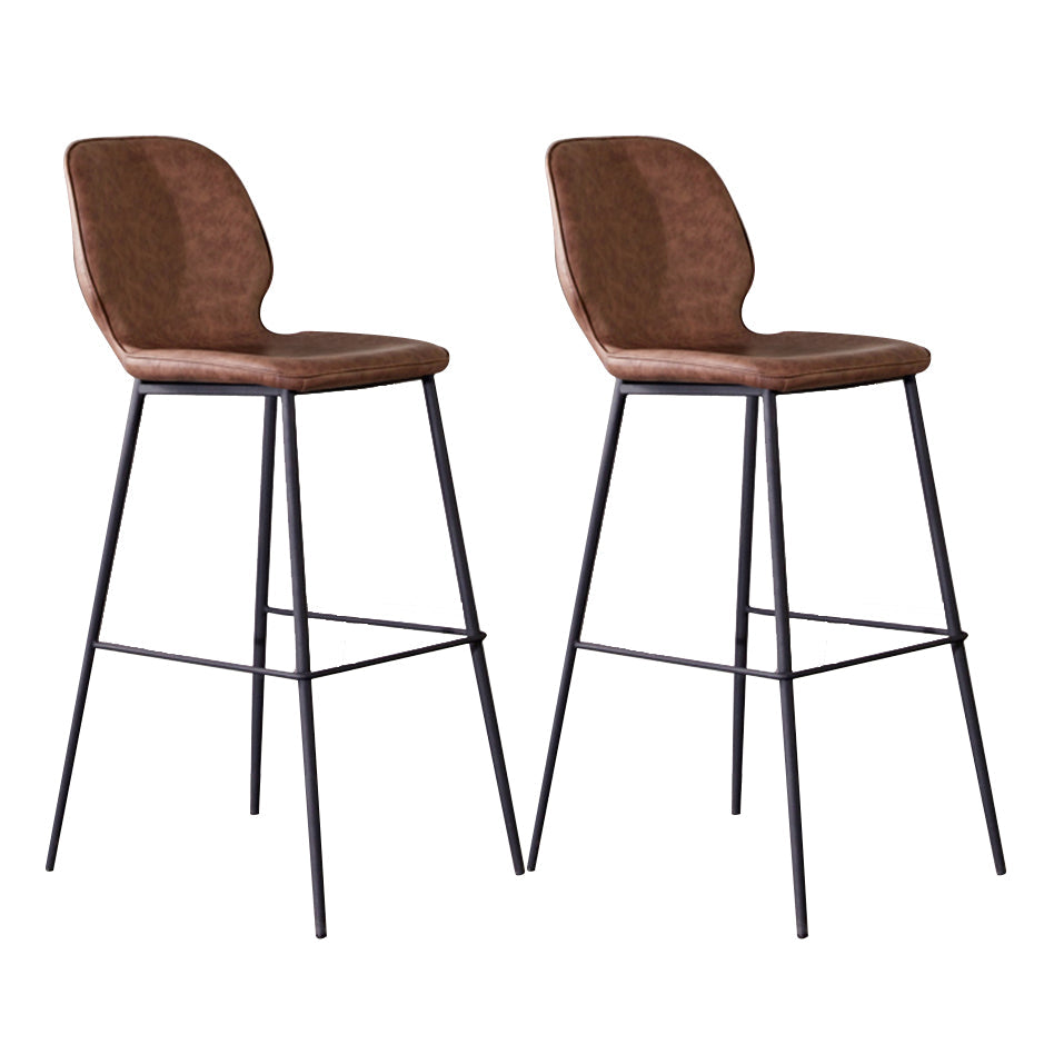 Modern Low Back Bar-stool PU Leather Bar Stool with Metal Legs Red Brown 2 Piece Set Clearhalo 'Bar Furniture' 'Bar Stools' 'bar_stools' 'furn' 'furn_bar_stools' 'Furniture' 'furniture_bar_stools' 'Kitchen & Dining Furniture' 4768790