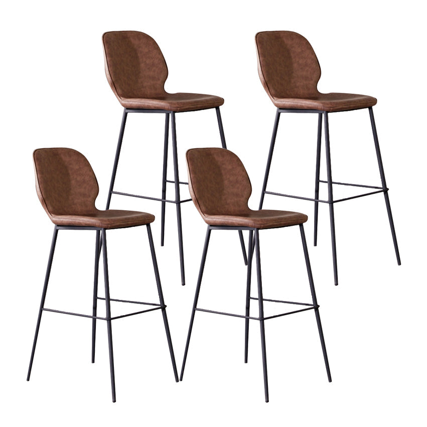 Modern Low Back Bar-stool PU Leather Bar Stool with Metal Legs Red Brown 4 Piece Set Clearhalo 'Bar Furniture' 'Bar Stools' 'bar_stools' 'furn' 'furn_bar_stools' 'Furniture' 'furniture_bar_stools' 'Kitchen & Dining Furniture' 4768792
