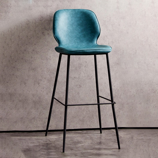 Modern Low Back Bar-stool PU Leather Bar Stool with Metal Legs Peacock Blue 1 Piece Clearhalo 'Bar Furniture' 'Bar Stools' 'bar_stools' 'furn' 'furn_bar_stools' 'Furniture' 'furniture_bar_stools' 'Kitchen & Dining Furniture' 4768794