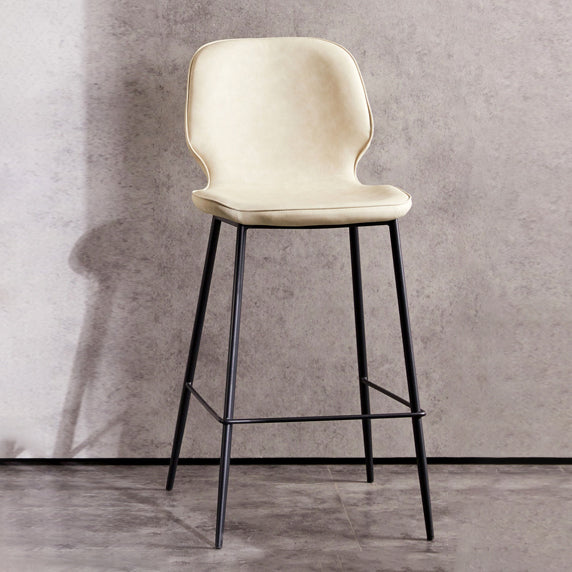 Modern Low Back Bar-stool PU Leather Bar Stool with Metal Legs Off-White 1 Piece Clearhalo 'Bar Furniture' 'Bar Stools' 'bar_stools' 'furn' 'furn_bar_stools' 'Furniture' 'furniture_bar_stools' 'Kitchen & Dining Furniture' 4768806