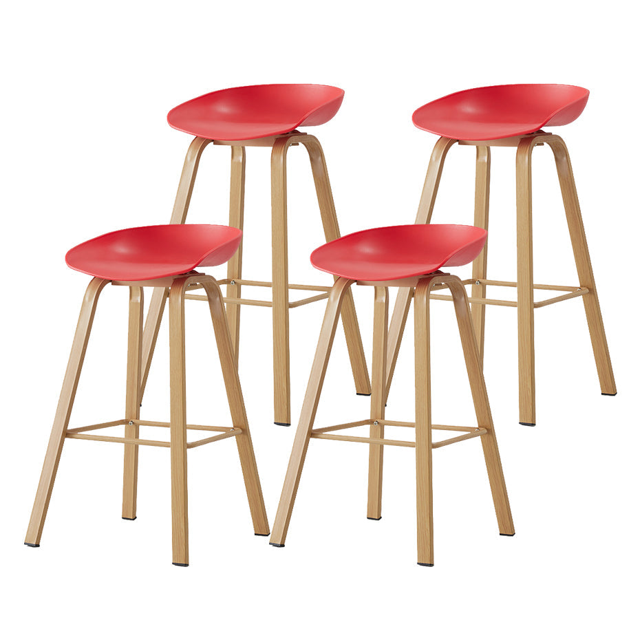Metal Contemporary Dining Kitchen Room Armless Stool Low Back Bar Stool Red 4 Piece Set Bar Stool(30"H) Clearhalo 'Bar Furniture' 'Bar Stools' 'bar_stools' 'furn' 'furn_bar_stools' 'Furniture' 'furniture_bar_stools' 'Kitchen & Dining Furniture' 4768853