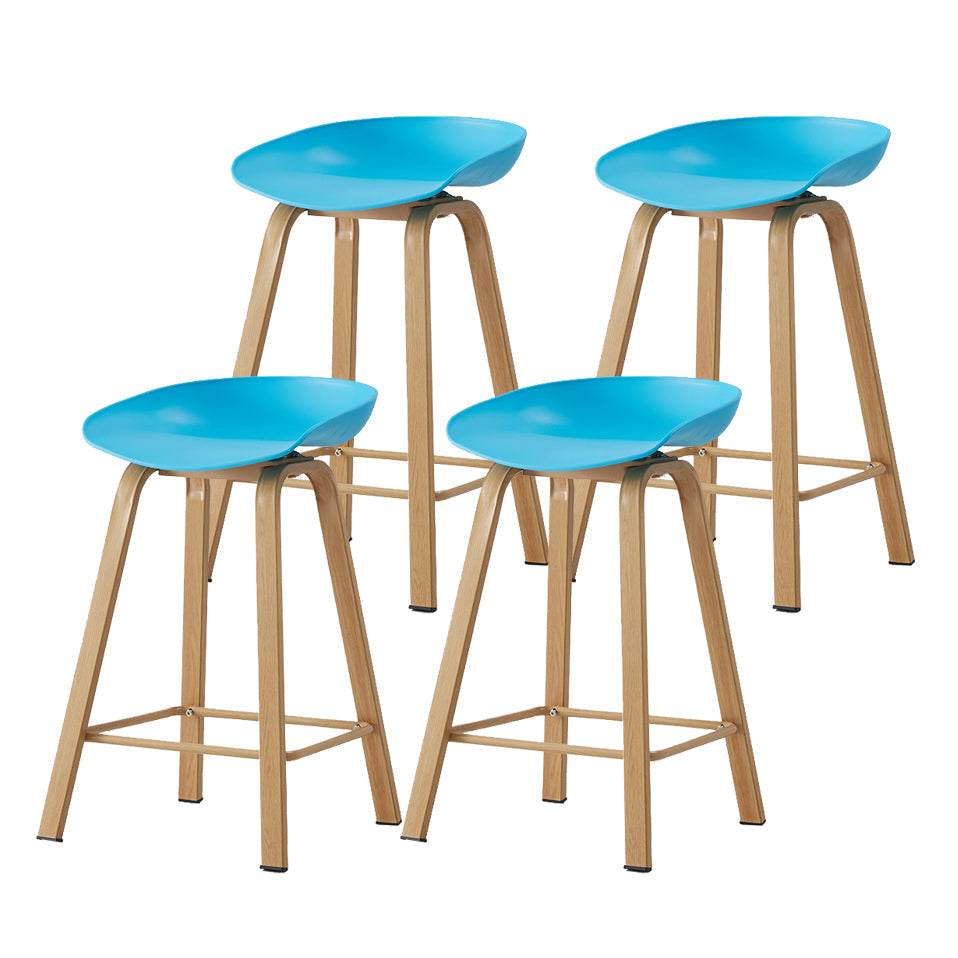 Metal Contemporary Dining Kitchen Room Armless Stool Low Back Bar Stool Sky Blue 4 Piece Set Counter Stool(26"H) Clearhalo 'Bar Furniture' 'Bar Stools' 'bar_stools' 'furn' 'furn_bar_stools' 'Furniture' 'furniture_bar_stools' 'Kitchen & Dining Furniture' 4768868