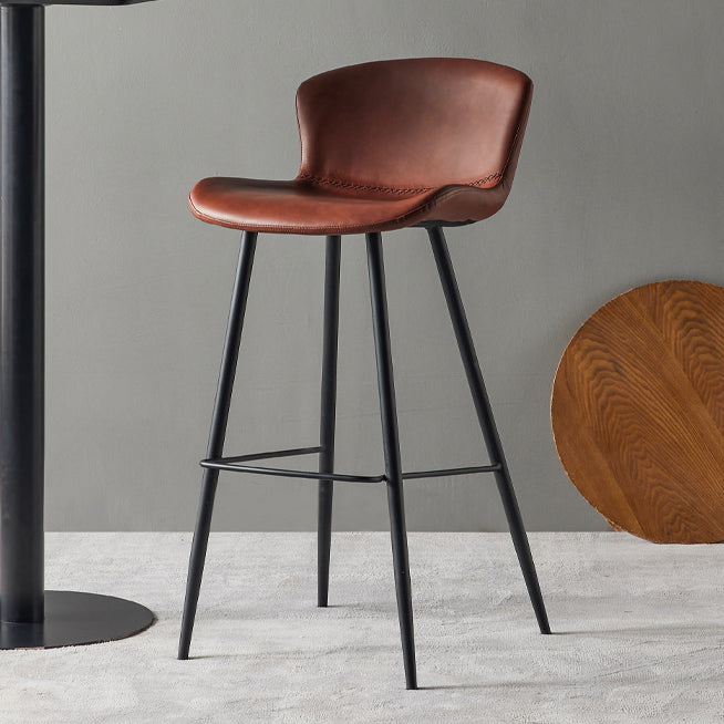 Metal Industrial Kitchen Dining Room Armless Stool Low Back Bar Stool Red Brown 1 Piece Clearhalo 'Bar Furniture' 'Bar Stools' 'bar_stools' 'Furniture' 'furniture_bar_stools' 'Kitchen & Dining Furniture' 4768929