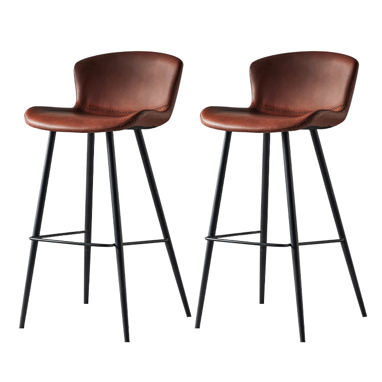 Metal Industrial Kitchen Dining Room Armless Stool Low Back Bar Stool Red Brown Set of 2 Clearhalo 'Bar Furniture' 'Bar Stools' 'bar_stools' 'Furniture' 'furniture_bar_stools' 'Kitchen & Dining Furniture' 4768931