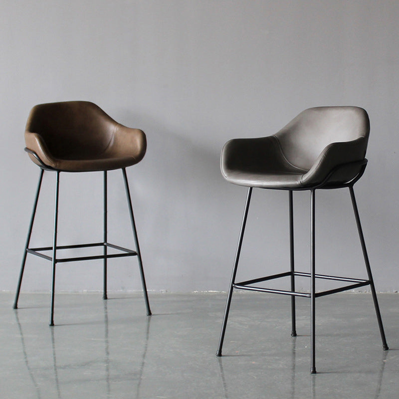 Contemporary Leather Armed Barstool Matte Finish Footrest Low Back Stool Clearhalo 'Bar Furniture' 'Bar Stools' 'bar_stools' 'furn' 'furn_bar_stools' 'Furniture' 'furniture_bar_stools' 'Kitchen & Dining Furniture' 4768938