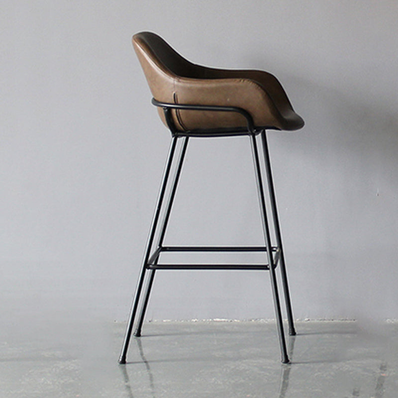 Contemporary Leather Armed Barstool Matte Finish Footrest Low Back Stool Coffee 1 Piece Clearhalo 'Bar Furniture' 'Bar Stools' 'bar_stools' 'furn' 'furn_bar_stools' 'Furniture' 'furniture_bar_stools' 'Kitchen & Dining Furniture' 4768939