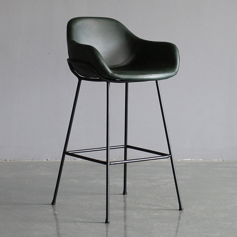 Contemporary Leather Armed Barstool Matte Finish Footrest Low Back Stool Blackish Green 1 Piece Clearhalo 'Bar Furniture' 'Bar Stools' 'bar_stools' 'furn' 'furn_bar_stools' 'Furniture' 'furniture_bar_stools' 'Kitchen & Dining Furniture' 4768940